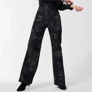 Chico's High Rise Animal Wide Leg Jeans Black